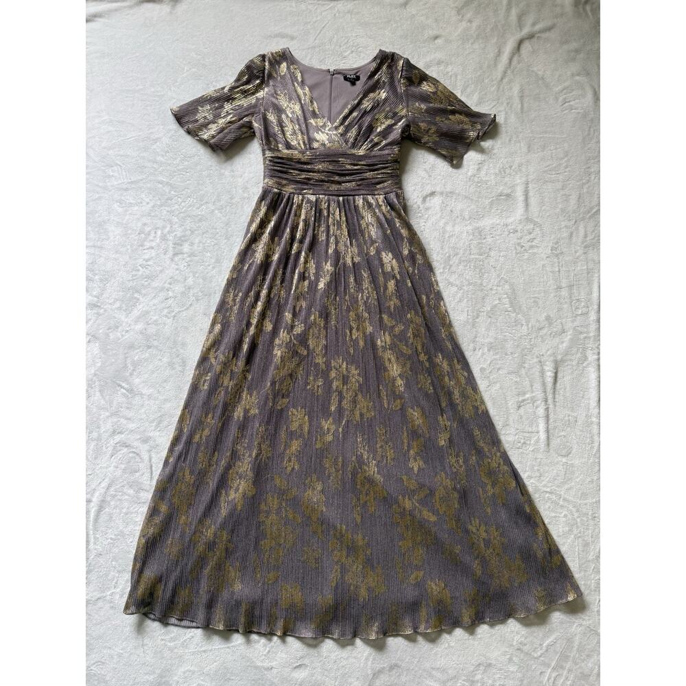 SLNY Brown & Gold MOB MOG A Line Wedding Guest Ball Gown Size 6
